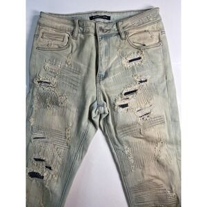 Embellish Men's Jeans 30x33 W30 L33 Acid Wash‎ Biker Distressed Ripped Denim